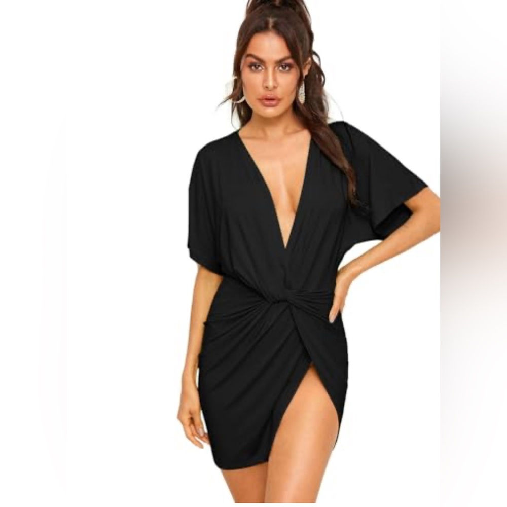 Elegant Black Wrap Mini Dress